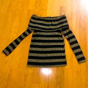 Forever 21 Off The Shoulder Black and Gold Stripes Long Sleeve Shirt